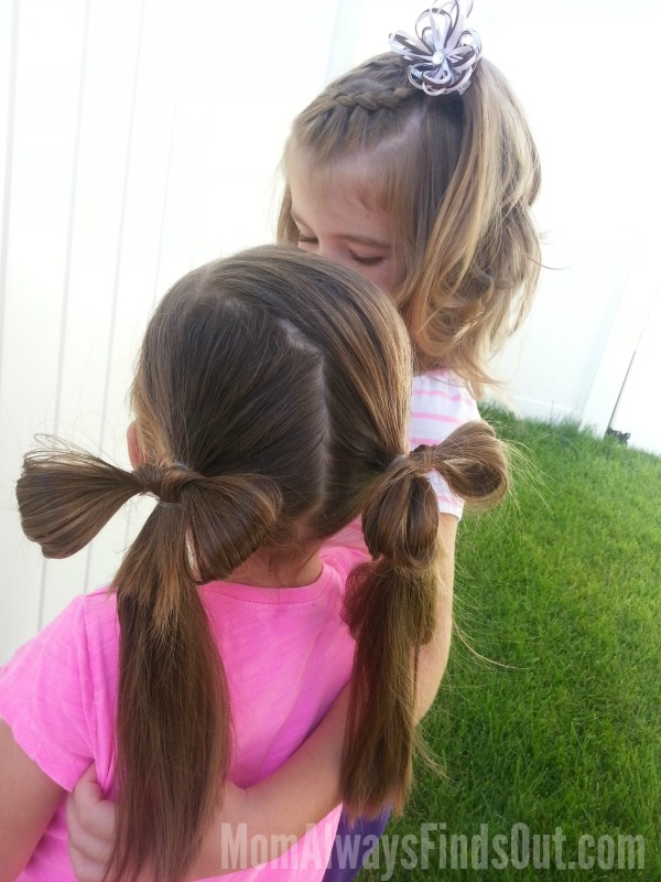 We were able to try out some fun back to school hair do's with the SoCozy line. My oldest daughter is sporting 3 braids on top while she grows out her bangs while my youngest is rocking bow pigtails. A fun and easy way to switch up the basic pigtail.
