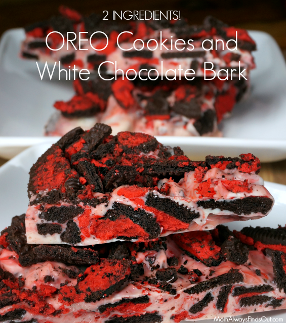 Easy OREO White Chocolate Bark Recipe - Use Red Winter OREO cookies for Christmas and Valentine's Day bark 