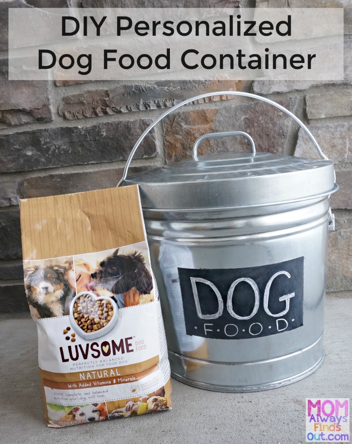 DIY Budget Friendly Personalized Dog Food Container - Use a galvanized steel container with lid and chalkboard paint. Directions by @momfindsout
