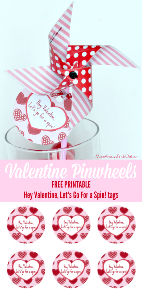 Valentine Pinwheel Toys with Free Printable Valentine's Day Gift Tags