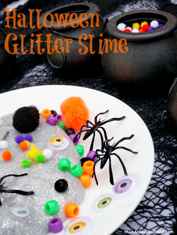 Easy Slime Recipe - Glitter Slime made with clear glue, baking soda and contact lens solution.