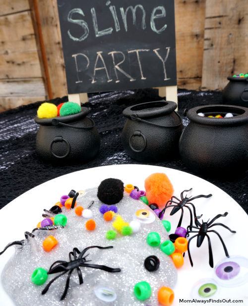Halloween Slime Party Ideas - Easy Slime Recipe - Glitter Slime with Creepy Add-ins For Halloween @momfindsout