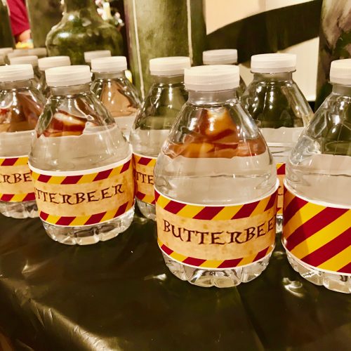 Harry Potter Party Food Ideas - Bottled Water with Butterbeer Label