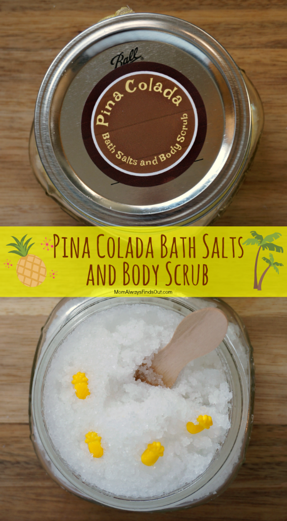 ina Colada Bath Salts and Body Scrub Recipe and Directions Plus Free Printable Gift Jar Labels @momfindsout