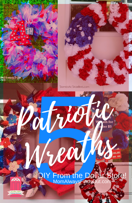 You'll love easy-to-make patriotic wreaths to decorate your door for the Fourth of July! Can you believe these wreaths are made with craft supplies from the dollar store?!?! Be sure to stash your wreath somewhere convenient so you can hang it again for Labor Day and Memorial Day. 