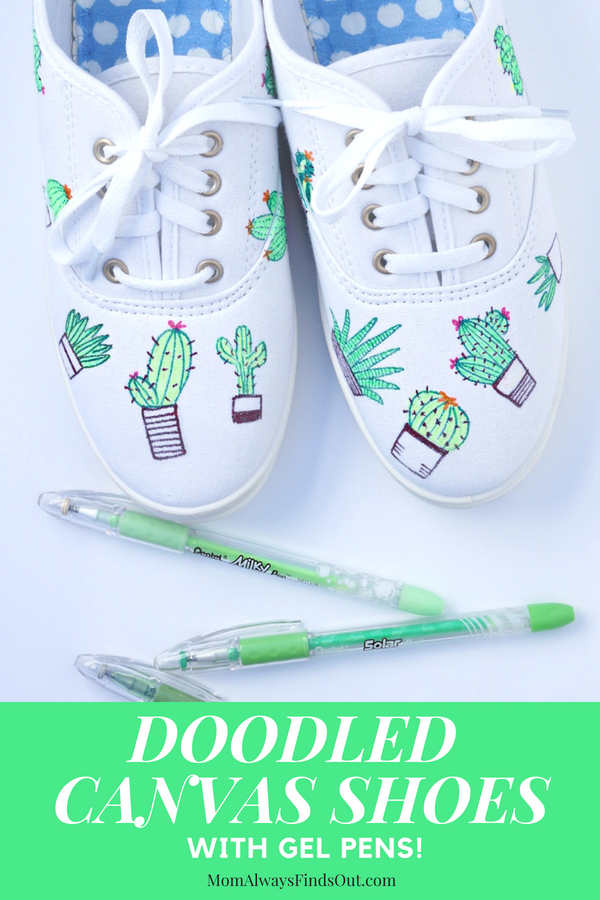 Doodled Canvas Shoes Some of my favorite doodles are succulents and cactus. Cacti and succulent plants are surprisingly easy to draw. Use colorful Pentel POP Gel Pens to draw your doodles on white canvas shoes.