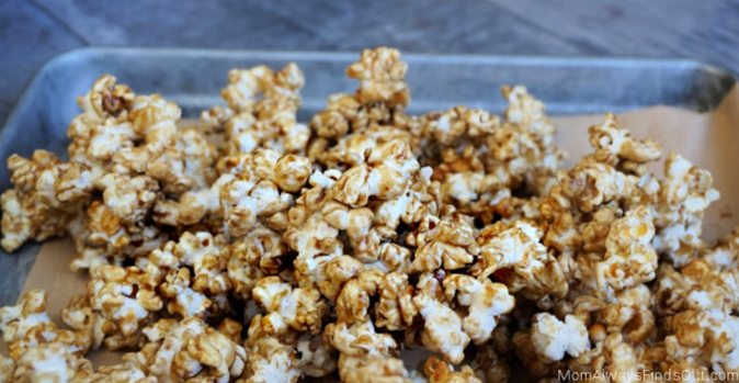 Homemade caramel corn is especially easy to make in the slow cooker. Add a little bit of Pumpkin Spice for a delicious Fall flavor twist.