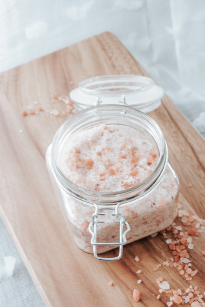 DIY Bath Soak made with pink himalayan salt and epsom salt. Easy recipe at Mom Always Finds Out. 