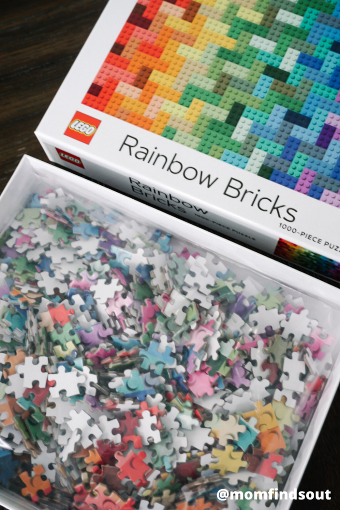LEGO Rainbow Bricks 1000 piece puzzle featured at Mom Always Finds Out