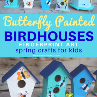 Spring Crafts Ideas For Kids - Fingerprint Art Butterfly Painted Birdhouses - Directions @momfindsout
