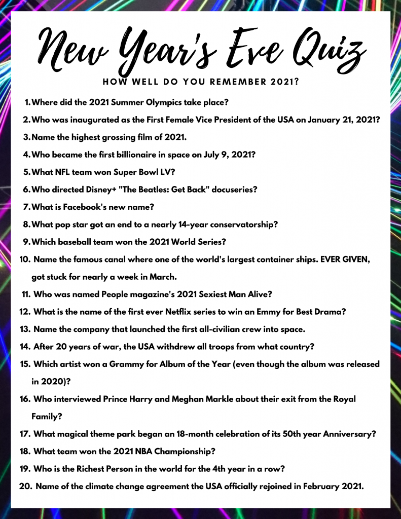 Are you looking for a fun New Years Eve activity? Everyone loves New Years Eve games like this New Years Eve Trivia! Free printable from Mom Always Finds Out.