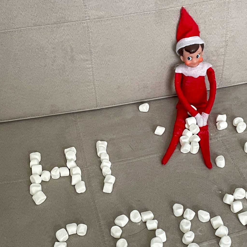 Quick elf ideas - Have the elf write a message with mini marshmallows!
